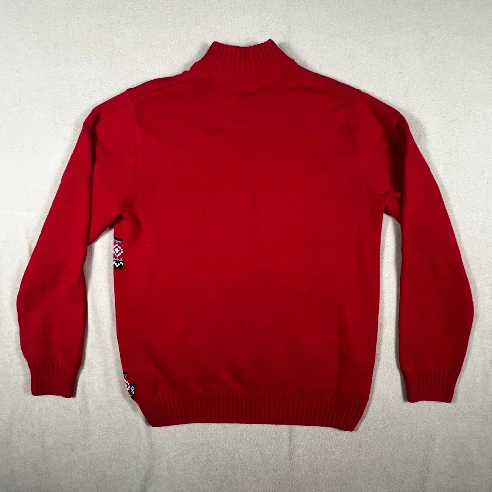 Chaps Sweater Mens Medium Red Reindeer Nordic 1/4 Button Cotton‎ Holiday Stretch